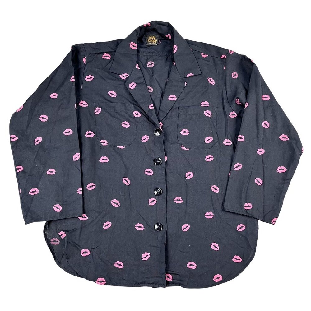 Vintage Judy Knapp California Lips‎ Kisses Button Down Shirt Sz Medium